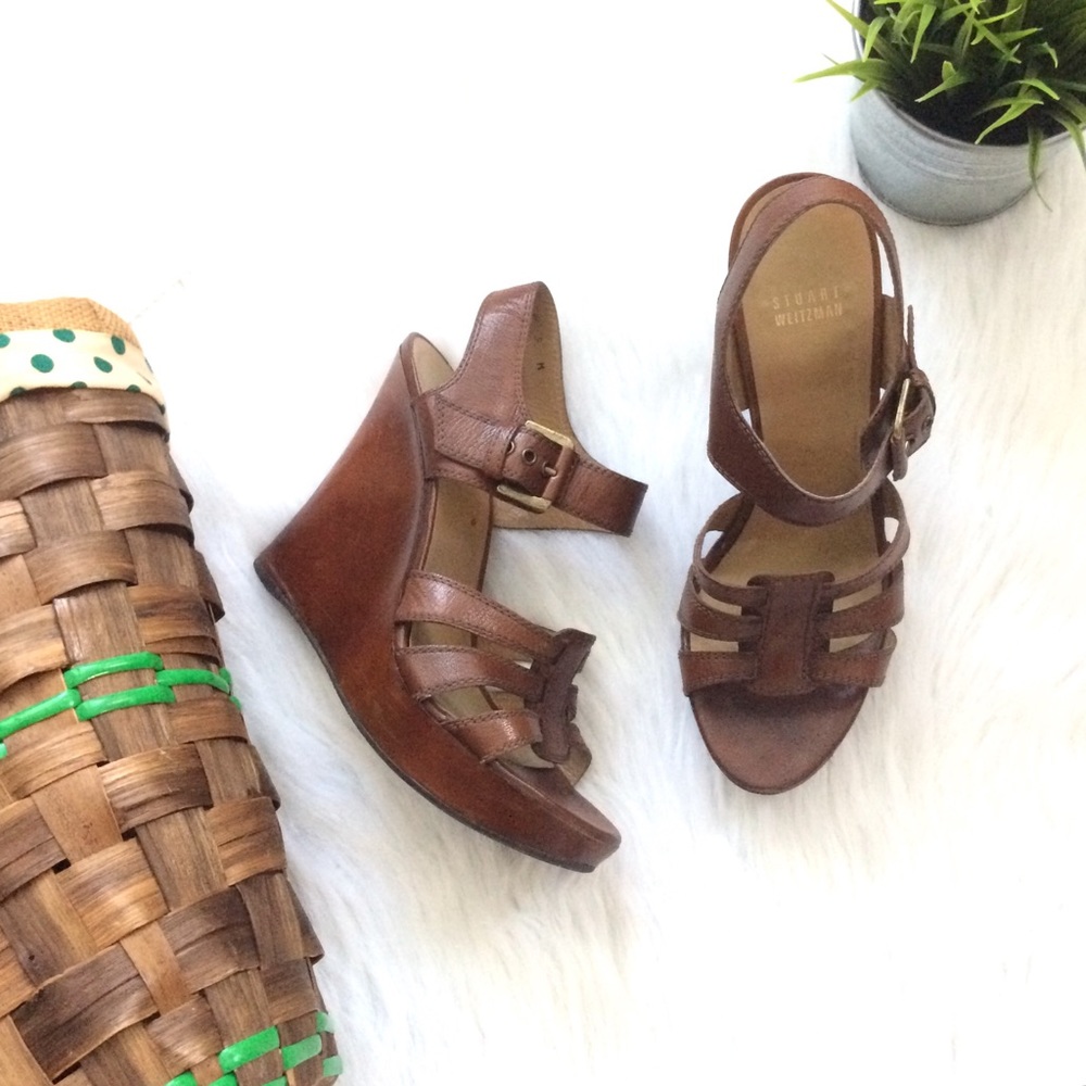 Stuart Weitzman Leather Wedges•Brown Wedge Sandals
